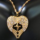 Necklace Angel Wings Gold Plated Heart Shape with Cross #185 USA Seller