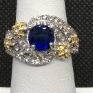 Ring Princess Cut Blue CZ White Gold Filled Lace Design #187 USA Seller