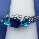Ring Dark Blue Aqua Crystals 925 Sterling Silver #225 USA Seller
