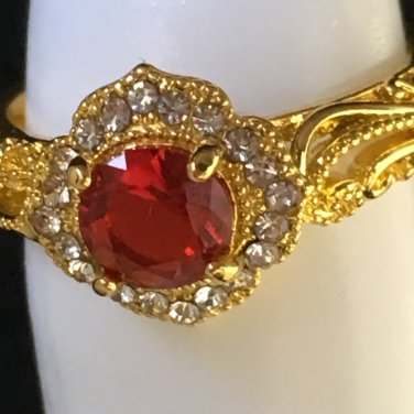 Ring Red Crystal 925 Sterling Silver Yellow Gold Plate #235 USA Seller