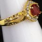Ring Red Crystal 925 Sterling Silver Yellow Gold Plate #235 USA Seller