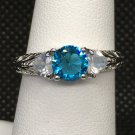 Ring Aqua Colored Crystal White Gold Plate #253 USA Seller