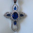 Necklace Sterling Silver Cross Blue White CZ #283 USA Seller