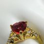 Ring Crystal Red Heart Shape Yellow Sterling Silver Gold Plated #218a USA Seller
