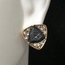 Stud Earring Pave Edge With Goe Cut Stone - Black #368 USA Seller
