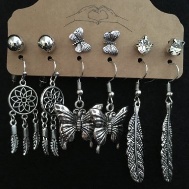 Earrings SIX pair. 3 Small Post, 3 Dangle. #444