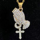 Necklace Prayer Hands Holding Cross Rhinestone Embellished #486 Necklace Prayer Hands Holding Cross Rhinestone Embellished #486