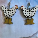 Earrings Hen Boots Design Dangle Earrings Wooden #563 Earrings Hen Boots Design Dangle Earrings Wooden #563