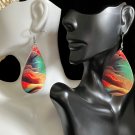 Earrings Colorful Mountain Print Teardrop Dangle PU Leather #568