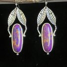 Earrings Silvery Leaf Design With Oval Shape Purplish Synthetic Gems #587 Earrings Silvery Leaf Design With Oval Shape Purplish Synthetic Gems #587