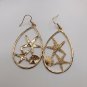 Earrings Golden Starfish Shell Design Hollow Teardrop Dangle #597