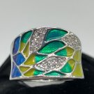 Ring Silver Plated Zircon Leaf Pattern Size 7 #615