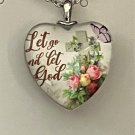 Necklace Let Go Let God Heart-Shaped Butterfly Flower Cross #624