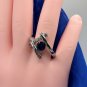 Ring Silver Plated with Crystals Blue White Size 7 #634