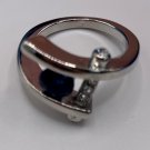 Ring Silver Plated with Crystals Blue White Size 7 #634