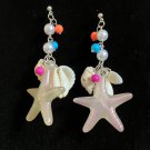 Earrings Ocean Starfish Shell Dangle with Colorful Beads and Faux Pearls #655