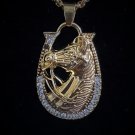 Necklace Zircon Gold Horse Head Horseshoe Pendant #704
