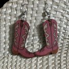 EARRINGS Wooden Pink Cowboy Boots #706