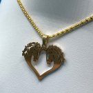 Necklace Double Horse Head Heart Pendant  Stainless Steel Golden #714 #717