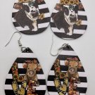 Earrings 2 Pair PU Leather featuring Cow with Stripe Background #750