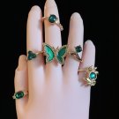 Rings 6 Stacking Emerald Gold Tone #766