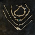 Bracelets Set of 4 Green Rhinestone with Gold Tone Accents #769