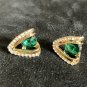 Earrings Hollow Triangle Design Stud Green Crystal Earrings #775
