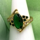 Ring 14k Plated Inlaid Emerald Zirconia In Oval Shape #776