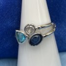 Ring Three Color Irregular Gemstone Double Layer Blue Aquamarine #782
