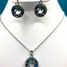 Sea Life Necklace Earring Set Sea Turtle Coconut Tree Blue Round #820 Sea Life Necklace Earring Set Sea Turtle Coconut Tree Blue Round #820