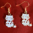 Meow White Kitty with Red Hearts Pendant Earrings #829 Meow White Kitty with Red Hearts Pendant Earrings #829