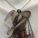 Acrylic Cowboy Boot Hat Car Rear View Necklace Mirror Pendant - #945