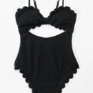 Black Knotted Scalloped One Piece Swimsuit
