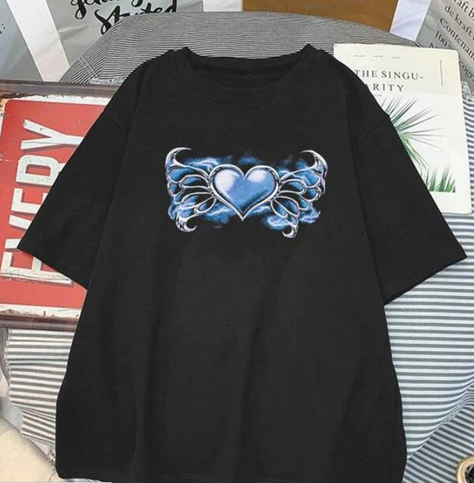 Heart Print Drop Shoulder Tee
