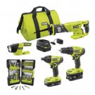 RYOBI 4-Tool Combo Kit w/ (2) Batteries Charger & Bag w/ FREE Impact Driver Set
