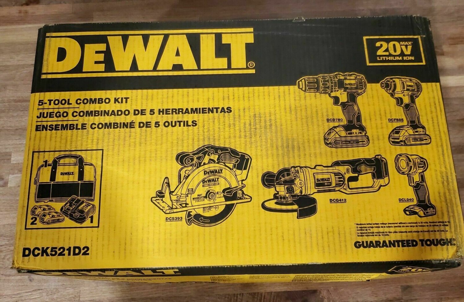 Dewalt Cordless Combo Kit Hand Power Tool Set 20V Charger Battery Brushed Bag