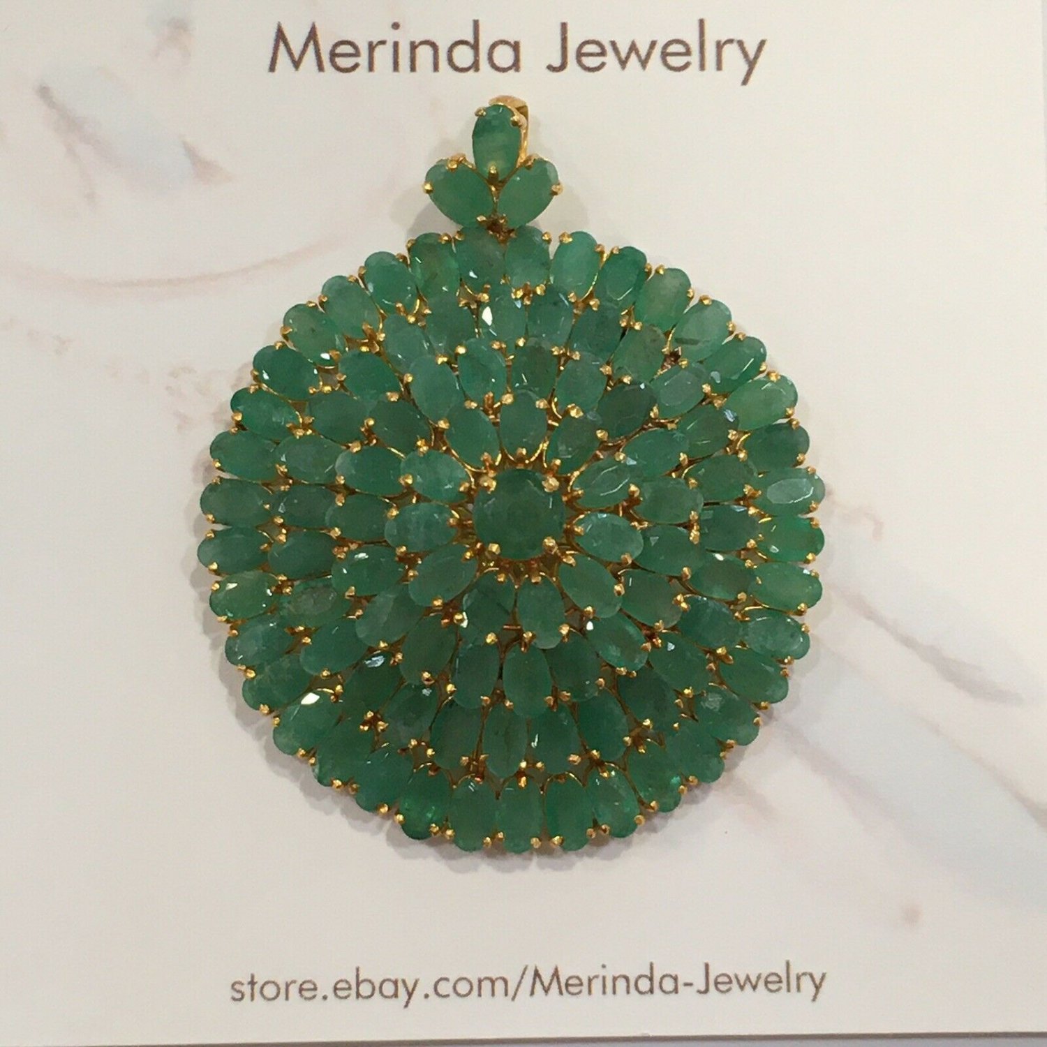 14k Solid Yellow Gold Big Round Cluster Pendant, Natural Emerald 25CT. 14.85 Gr