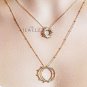 14K Solid Gold Double Circle Geometrical Pendant Necklace Fine Jewelry