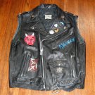 Vintage ACDC Kiss VIP Pink Floyd Harley Davidson Patches & Pins Genuine Black Leather Vest 42T