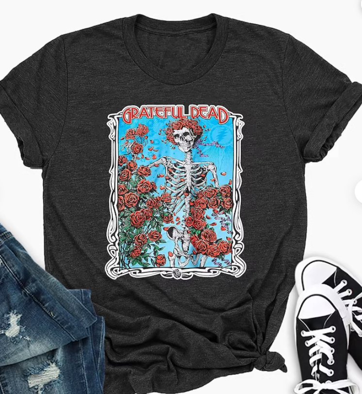 Grateful Dead Bertha Wheel and Roses T-Shirt, Retro Grateful Dead Shirt