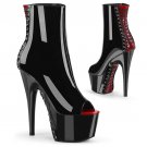 Black/Red Patent Platform Ankle Boots 7" Stiletto Heels & Corset Lacing