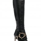 Chain-embellished knee-high boots
