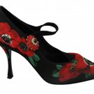 Dolce &  Gabbana  Black Red Floral Mary Janes Pumps Shoes