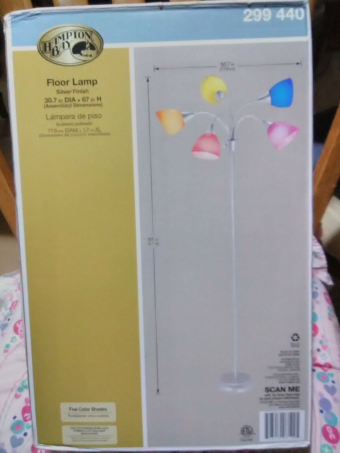 Hampton Bay 67 in. 5-Arm Silver Painted Floor Lamp Light Adjustable Arms