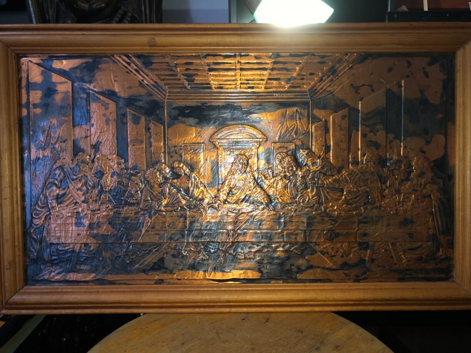 The Last Supper Copper Relief Embossed (Leonardo da Vinci)  Wood Framed Plaque