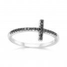 Diamond Cross Sterling Silver Ring, Sideways Cross Ring, Dainty Cross Ring ,Minimalist Cross Ring