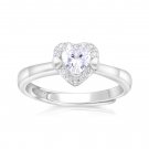 Solitaire Heart Ring, Sterling Silver CZ Heart Ring, Adjustable Ring, Diamonds CZ Ring, Promise Ring