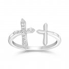 Diamond Cross Sterling Silver Ring, Sideways Cross Ring, Dainty Cross Ring ,Minimalist Cross Ring