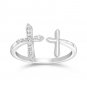 Diamond Cross Sterling Silver Ring, Sideways Cross Ring, Dainty Cross Ring ,Minimalist Cross Ring