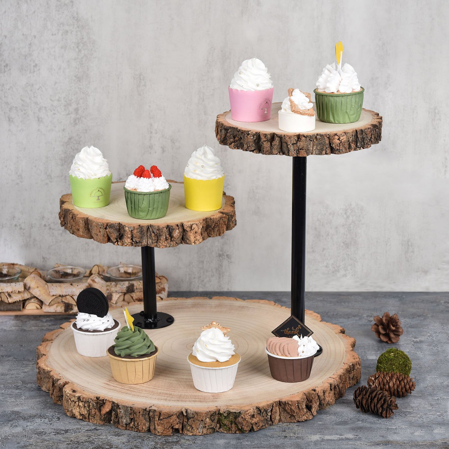 14'' Wooden Cake Stand 3 Tier Cupcake Stand Fruit Platter Cake Holder ...